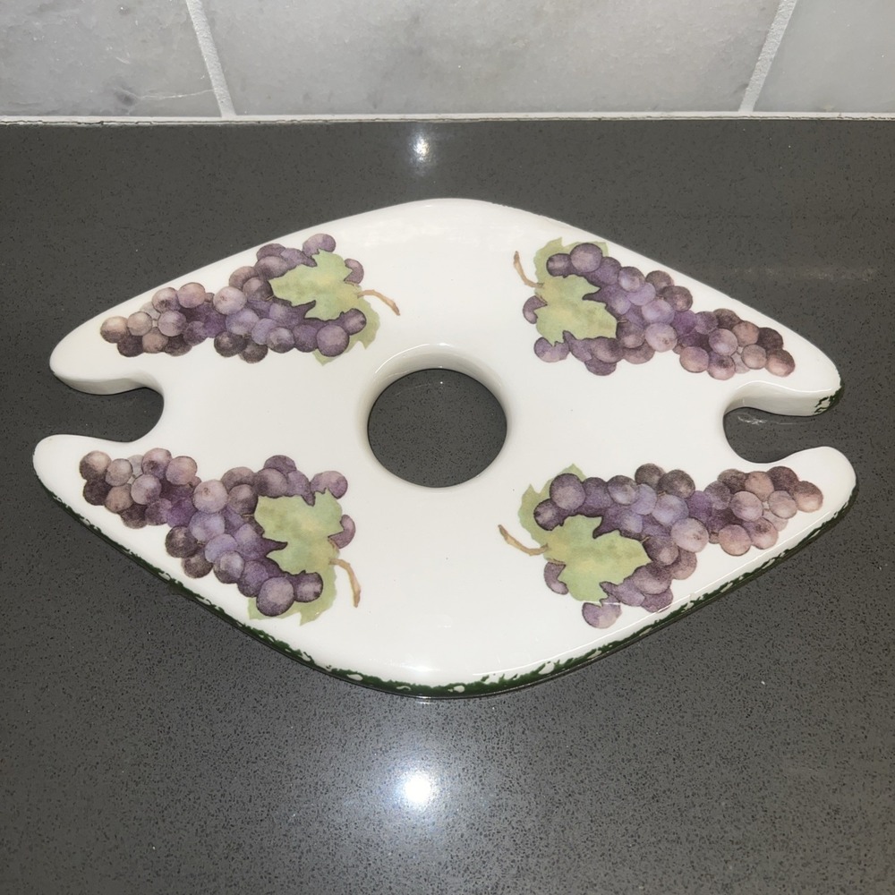 Top Notch Procelain Grape Vine Design Wine Bottle & Wine Glass Holder Made n USA